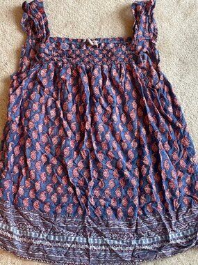 beachlunchlounge Blue and Brown Smocked Ruffled Tank Top